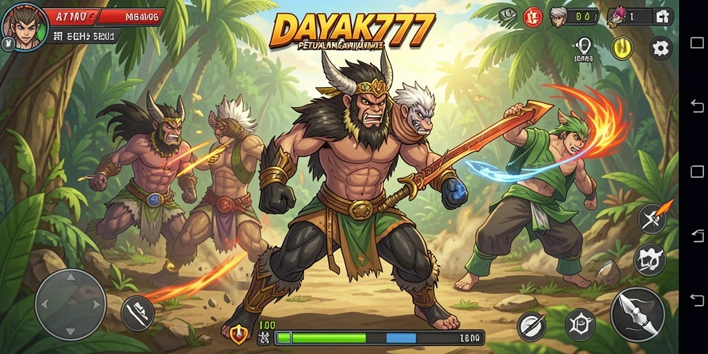 Screenshot utama DAYAK777 menampilkan karakter anime beraksi.