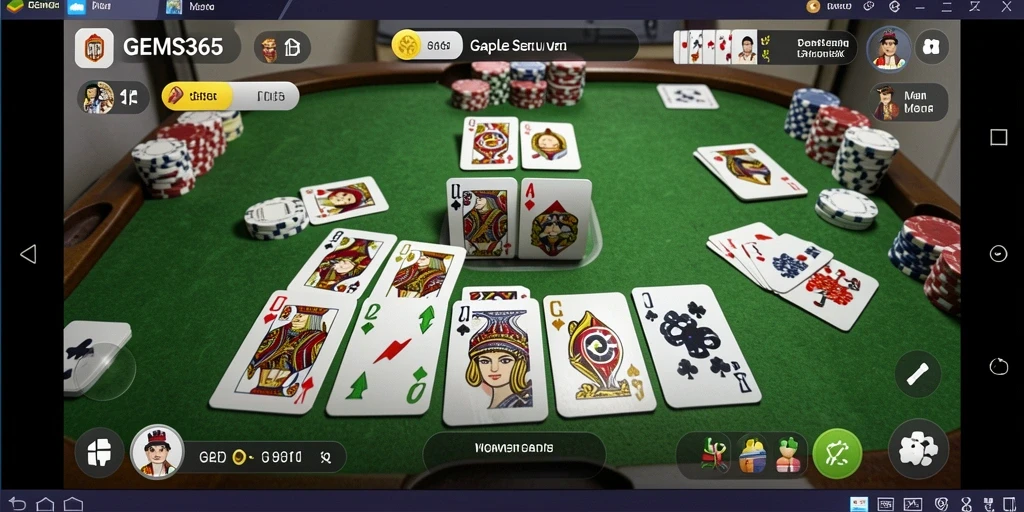 Screenshot utama GEMS365 menampilkan gameplay Gaple yang seru dan kompetitif.