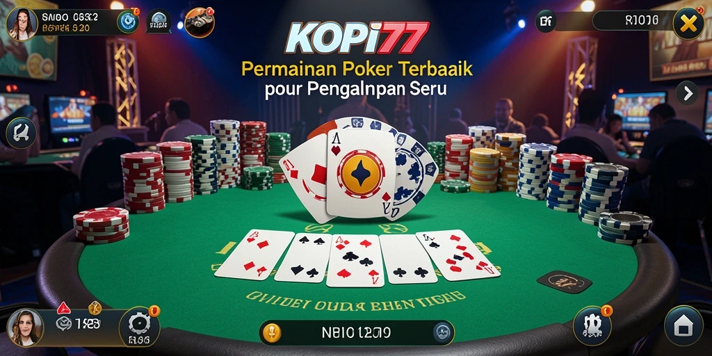 Tampilan gameplay KOPI77 dengan suasana permainan poker yang seru.