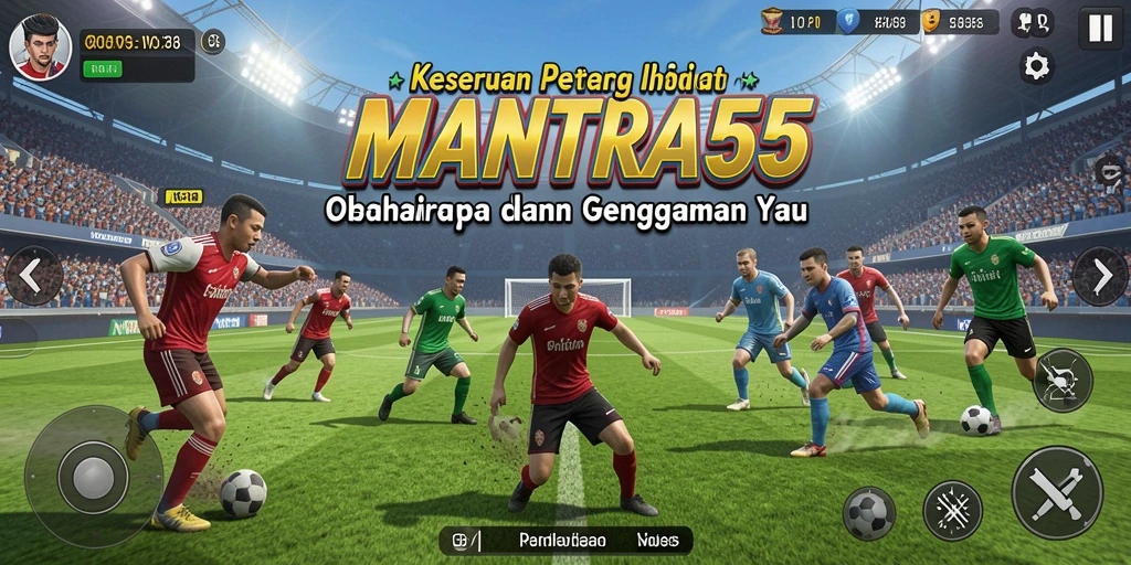 Screenshot utama MANTRA55 menampilkan aksi gameplay dinamis.